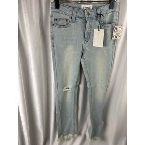 Anthropologie EVIDNT Womens 25 YORK Straight CRop Raw Fringe Hem Blue Denim New